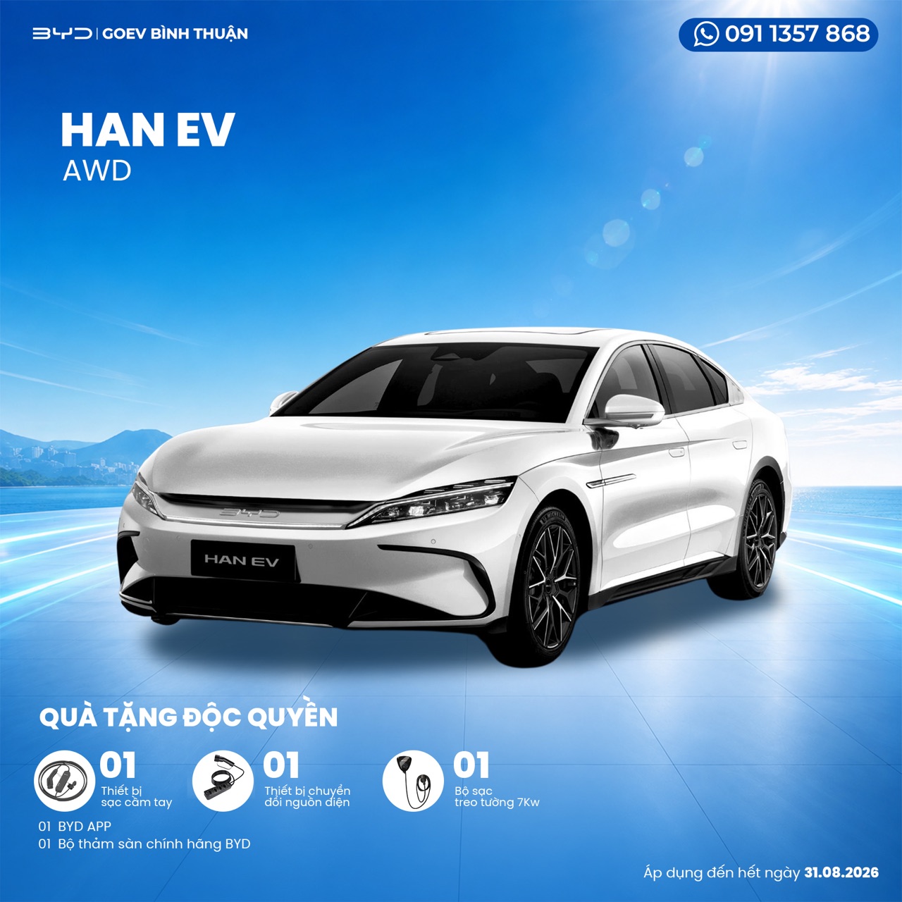 Khuyến Mãi BYD Tháng 8/2026 - Ưu Đãi Đến 100% Lệ Phí Trước Bạ Cùng Quà Tặng Độc Quyền 7 Khuyến mãi tháng 8/2026 BYD Han EV AWD