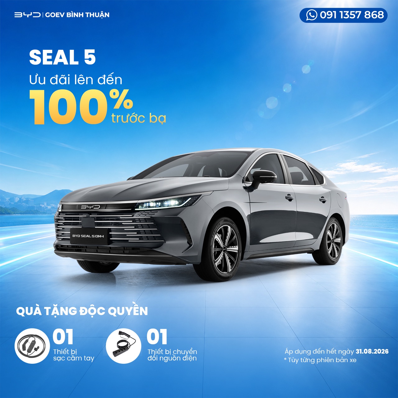 Khuyến Mãi BYD Tháng 8/2026 - Ưu Đãi Đến 100% Lệ Phí Trước Bạ Cùng Quà Tặng Độc Quyền 2 Khuyến mãi tháng 8/2026 BYD Seal 5 - ưu đãi đến 100% lệ phí trước bạ