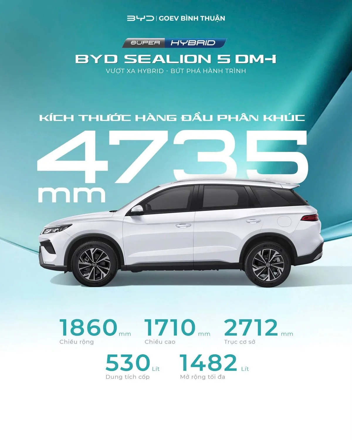 Kích thước BYD Sealion 5 DM-i dài 4.735 mm