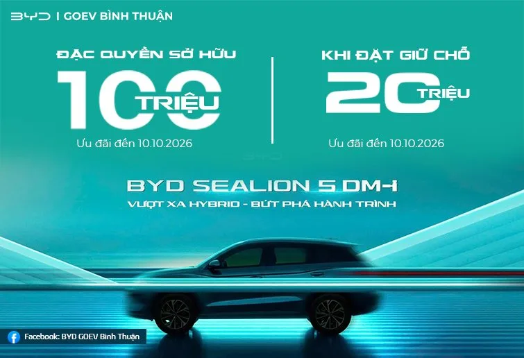 Ưu đãi BYD Sealion 5 DM-i: đặc quyền sở hữu 100 triệu, giữ chỗ 20 triệu